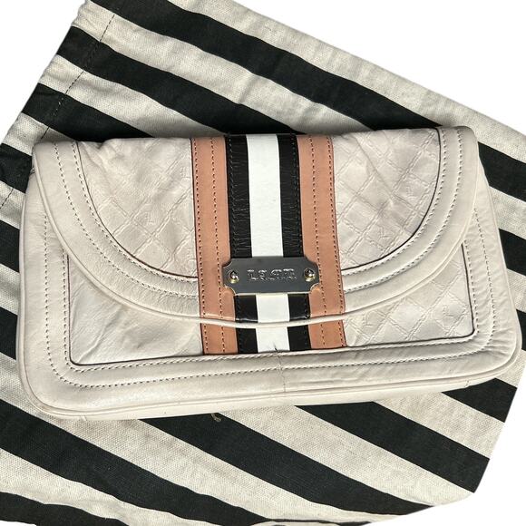 L.A.M.B. Jana Quilted Leather Stripe Clutch Cream Edgy Y2K Designer Bag - Picture 1 of 15